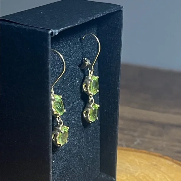 Gold Peridot Drop Earrings - Picture 3 of 5